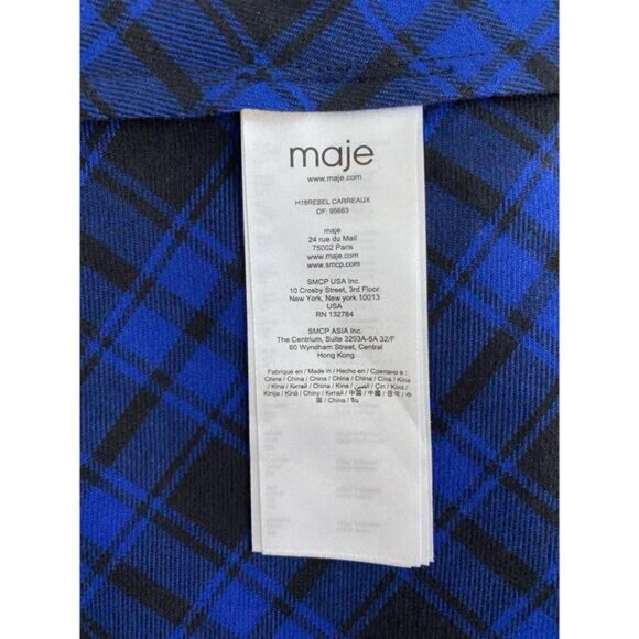 Maje Dress Rebel Belted Check Flannel Midi Blue Black Long Sleeve Button… - Picture 11 of 12